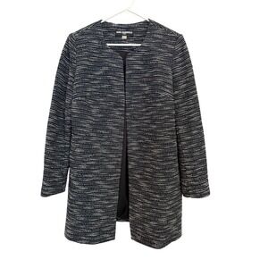 Karl Lagerfeld Paris Black White Tweed‎ Open Front Blazer Jacket Large Elegant